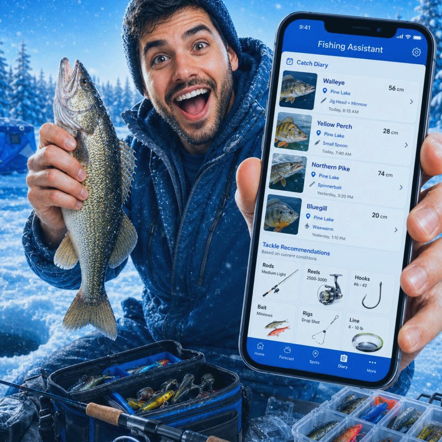 Angler using catch diary and fishing logbook